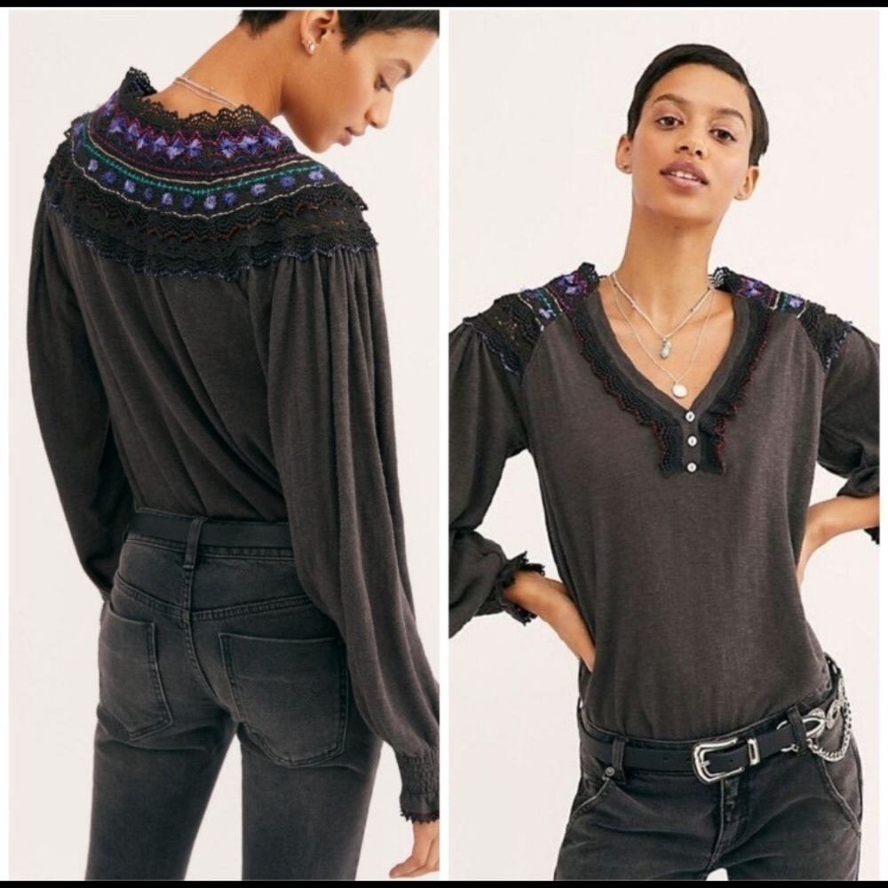 Free People Siesta Fiesta Black Top